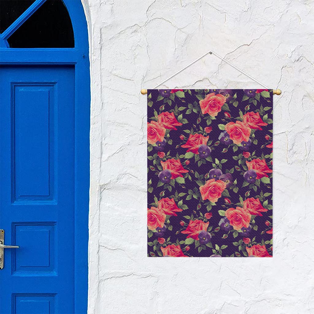 Rose Pansy Floral Flower Pattern Print Garden Flag
