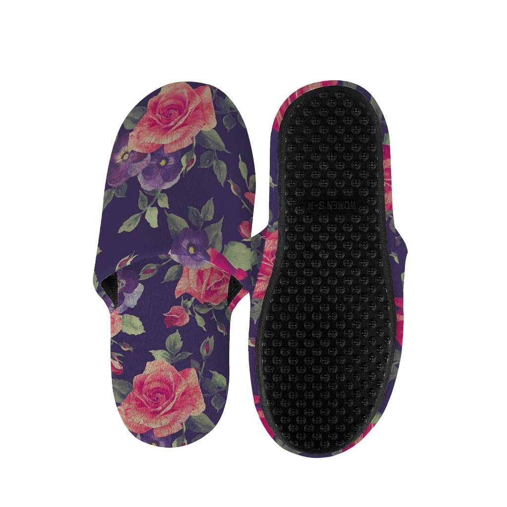 Rose Pansy Floral Flower Pattern Print Slippers