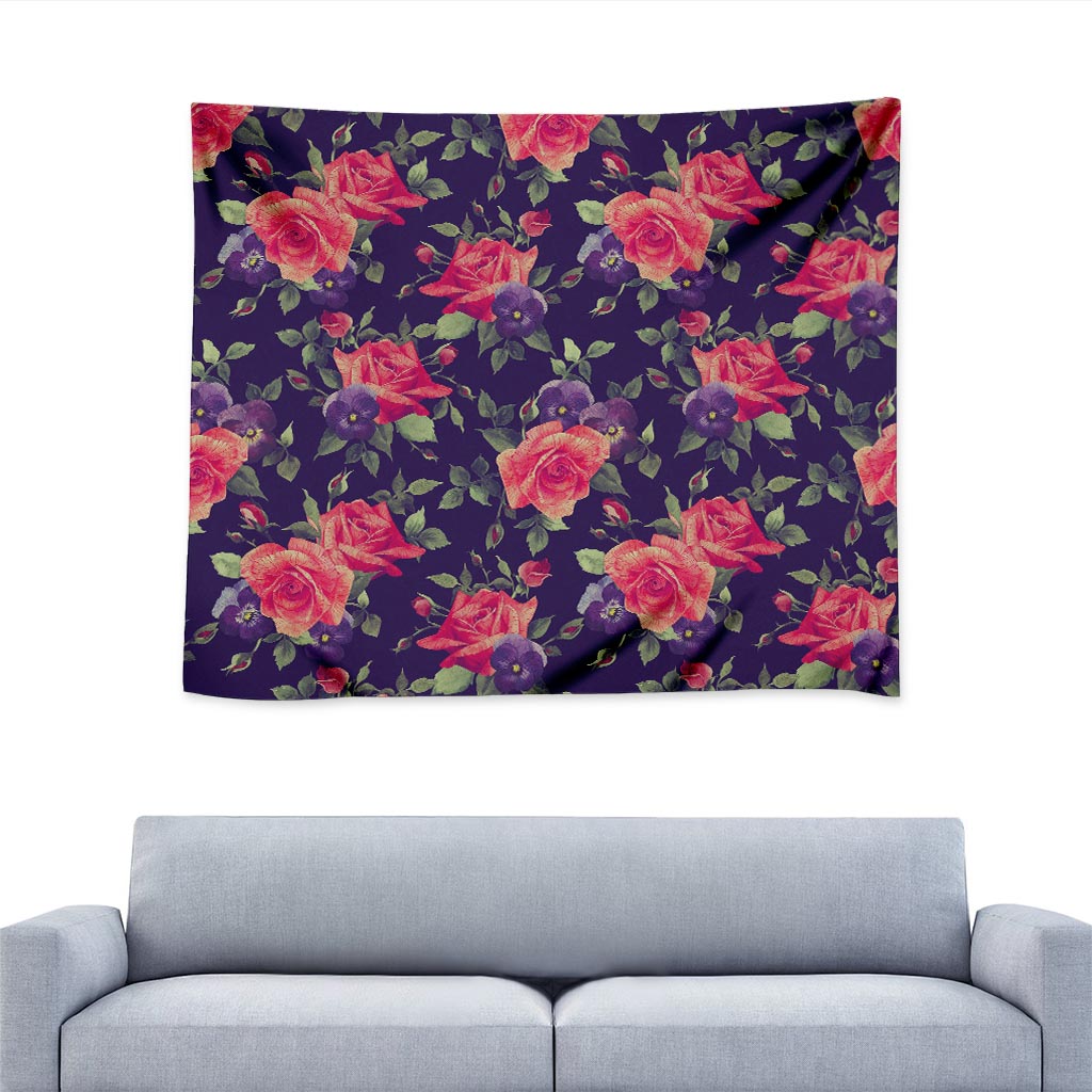 Rose Pansy Floral Flower Pattern Print Tapestry