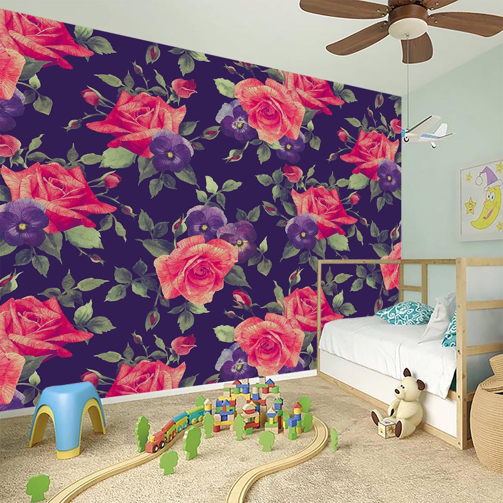 Rose Pansy Floral Flower Pattern Print Wall Sticker