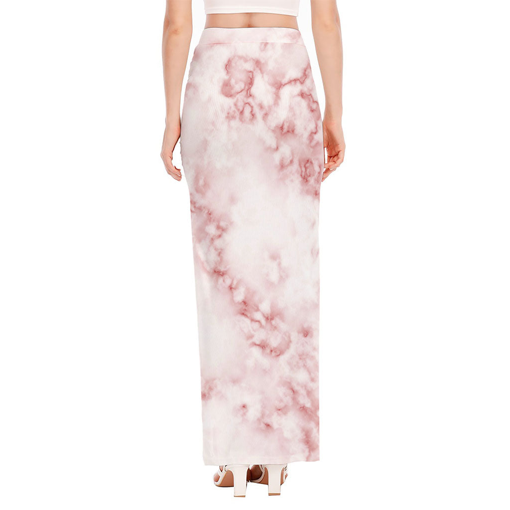 Rose Pink Marble Print High Slit Maxi Skirt