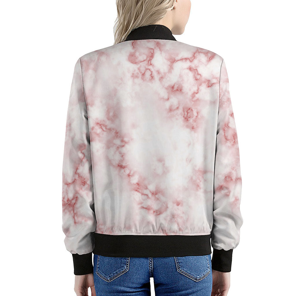 Rose Pink Marble Print Women's Bomber Jacket