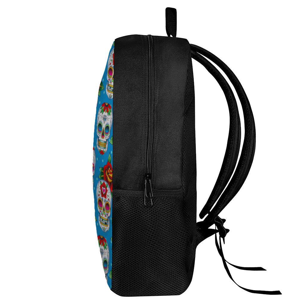 Rose Sugar Skull Pattern Print 17 Inch Backpack