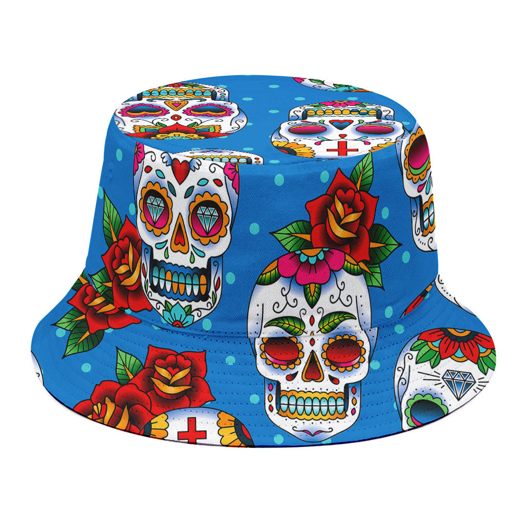 Rose Sugar Skull Pattern Print Bucket Hat