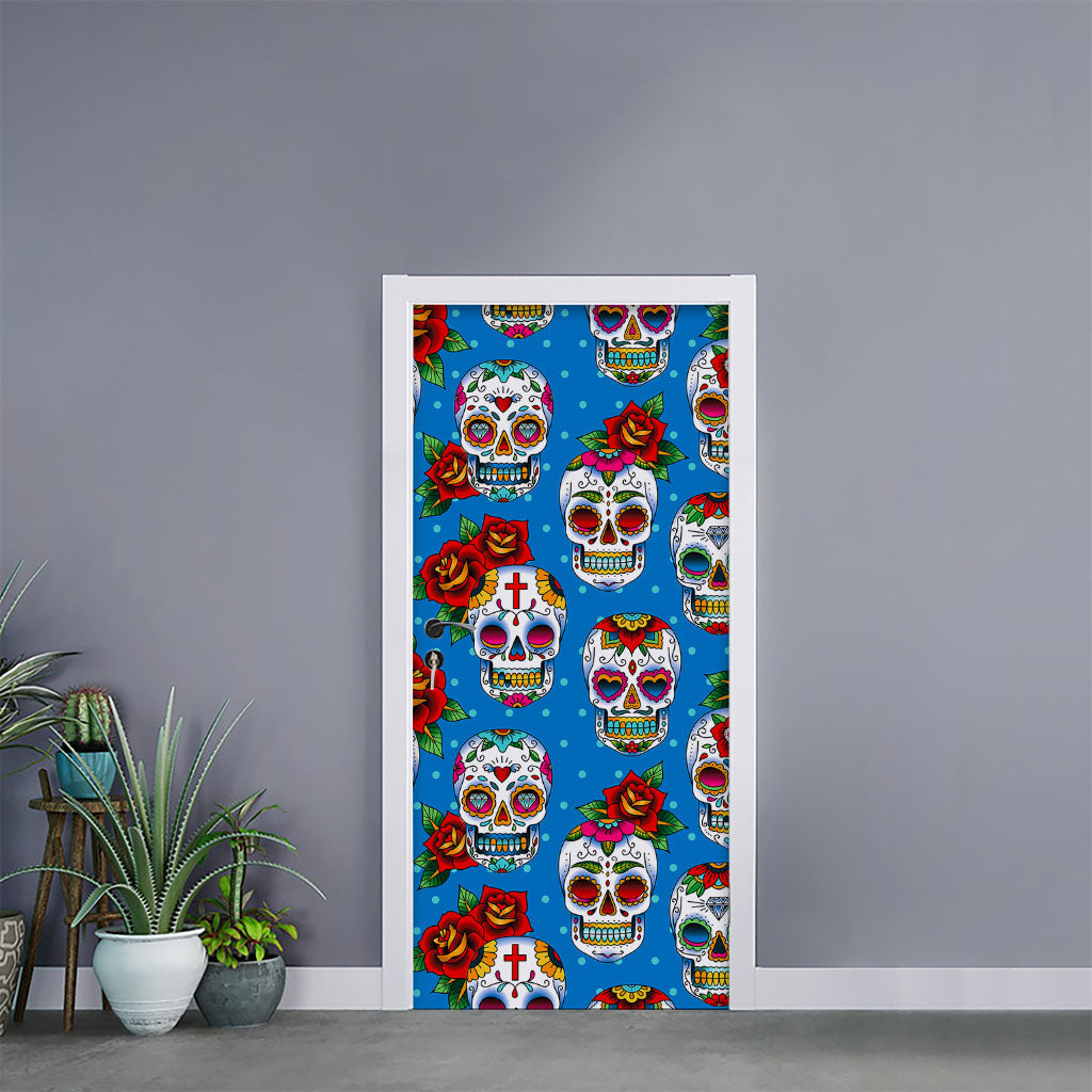 Rose Sugar Skull Pattern Print Door Sticker