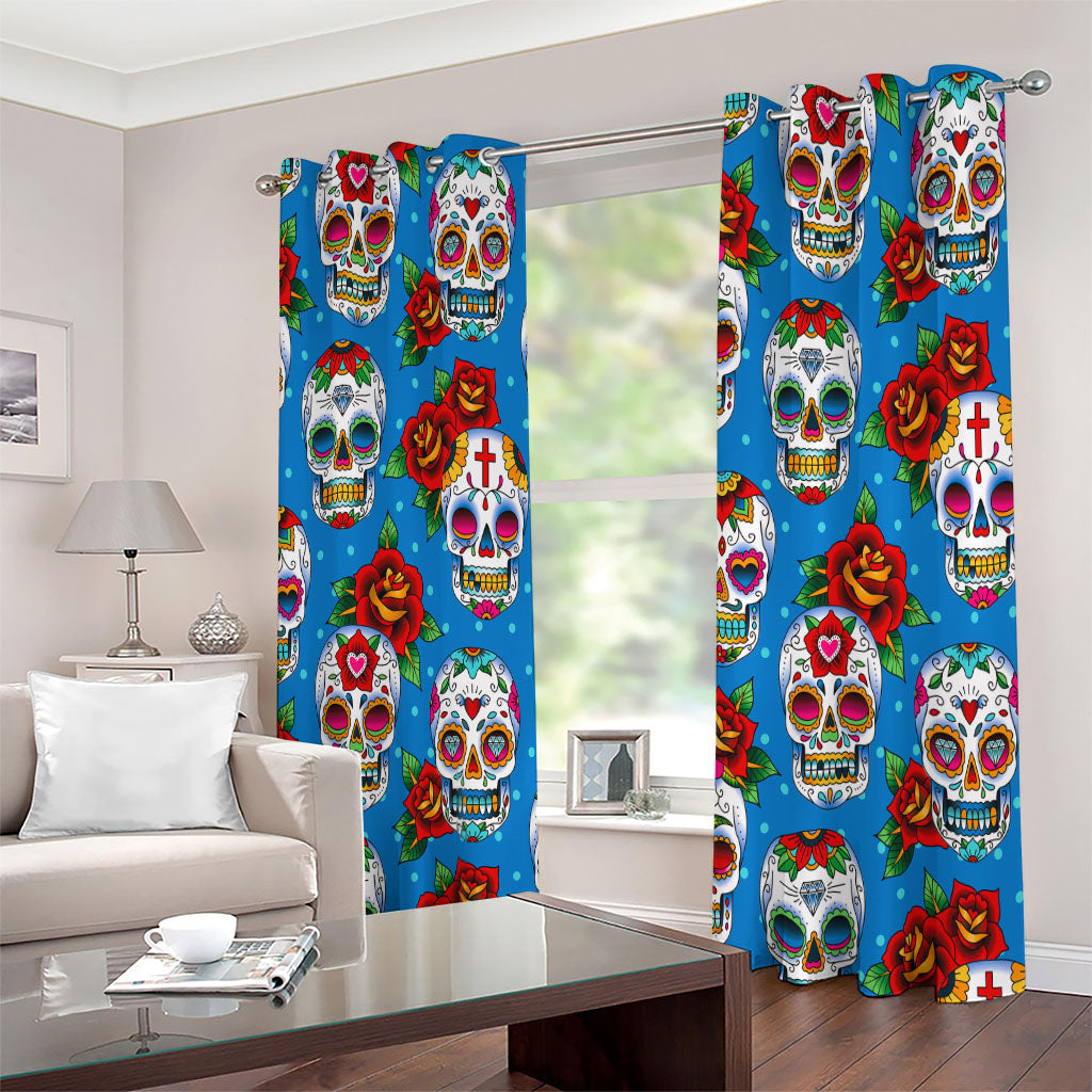 Rose Sugar Skull Pattern Print Extra Wide Grommet Curtains