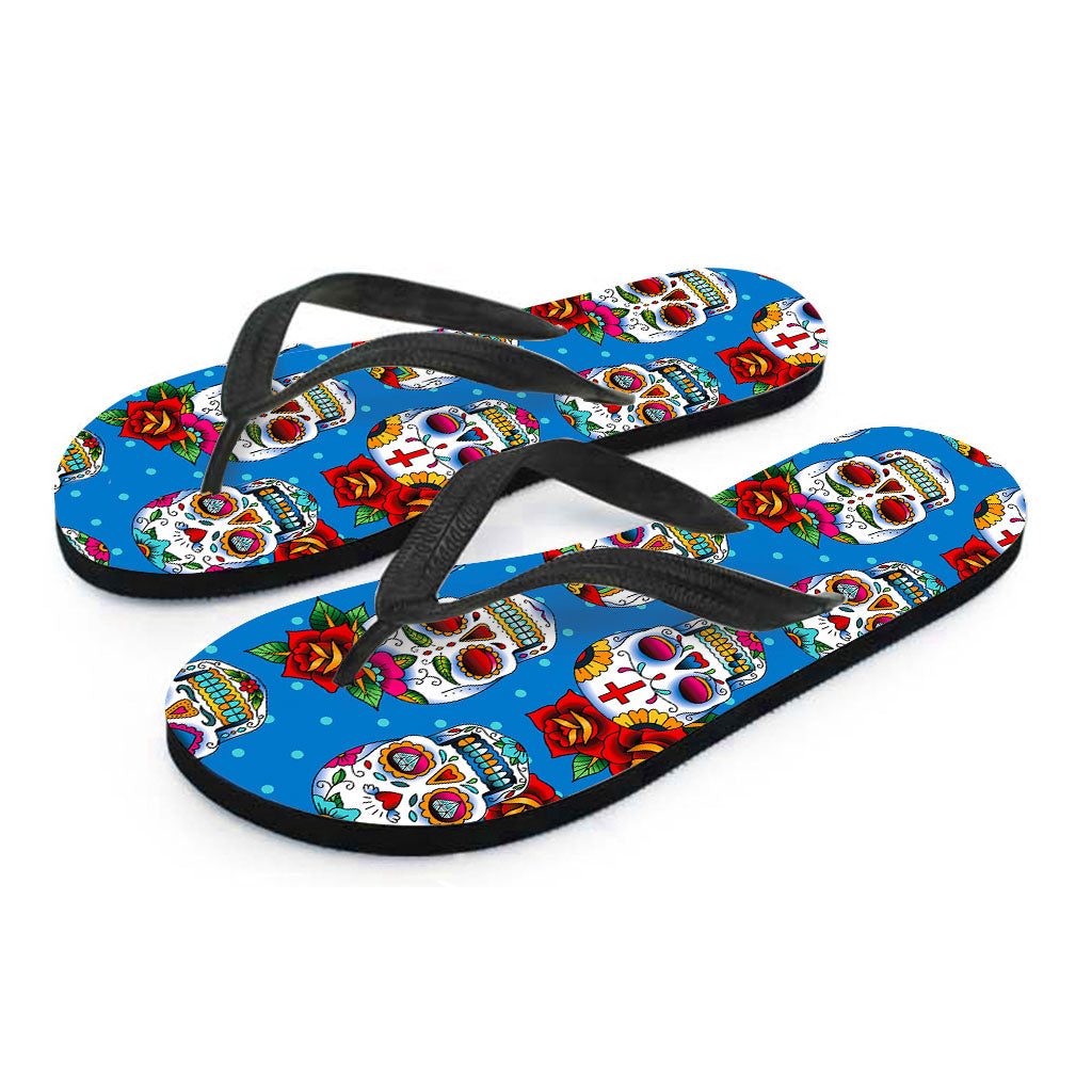 Rose Sugar Skull Pattern Print Flip Flops