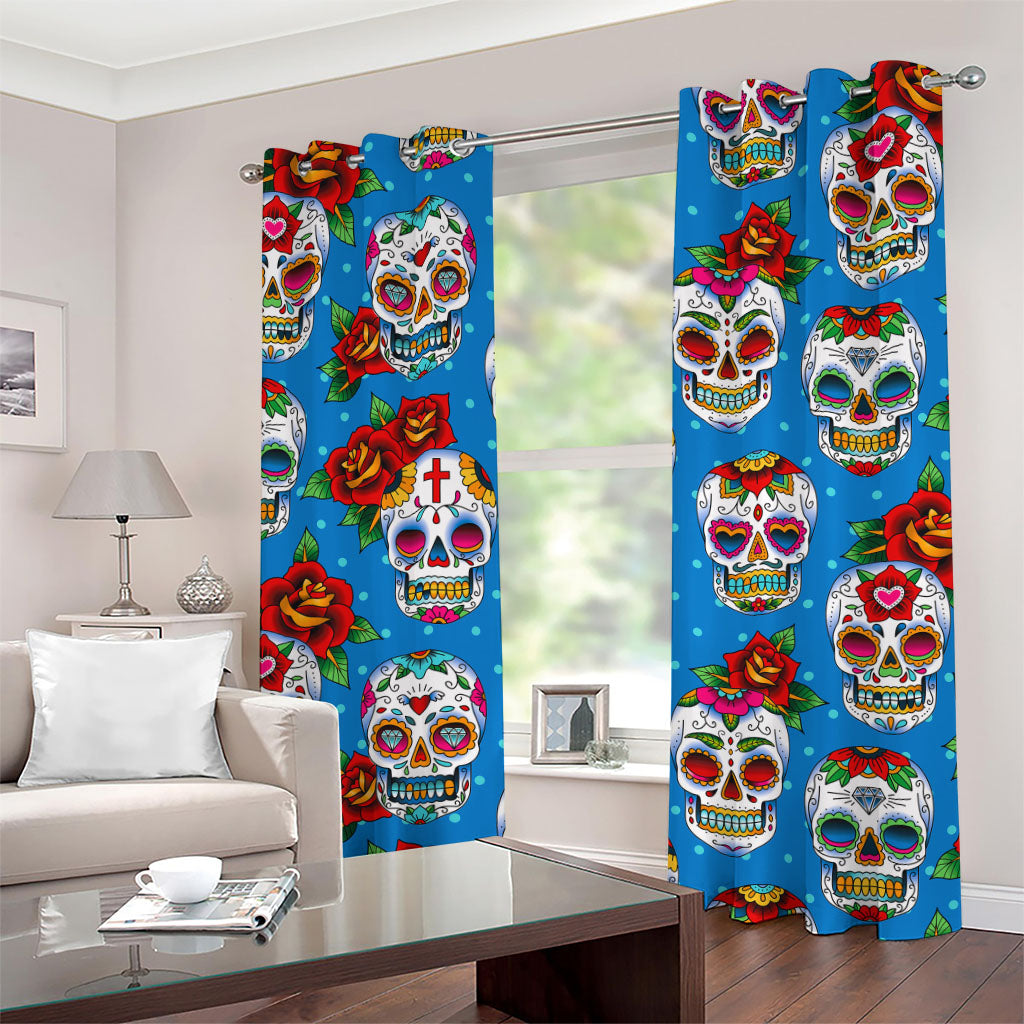 Rose Sugar Skull Pattern Print Grommet Curtains