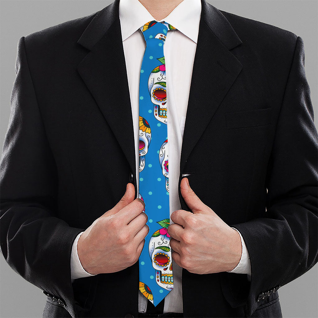 Rose Sugar Skull Pattern Print Necktie