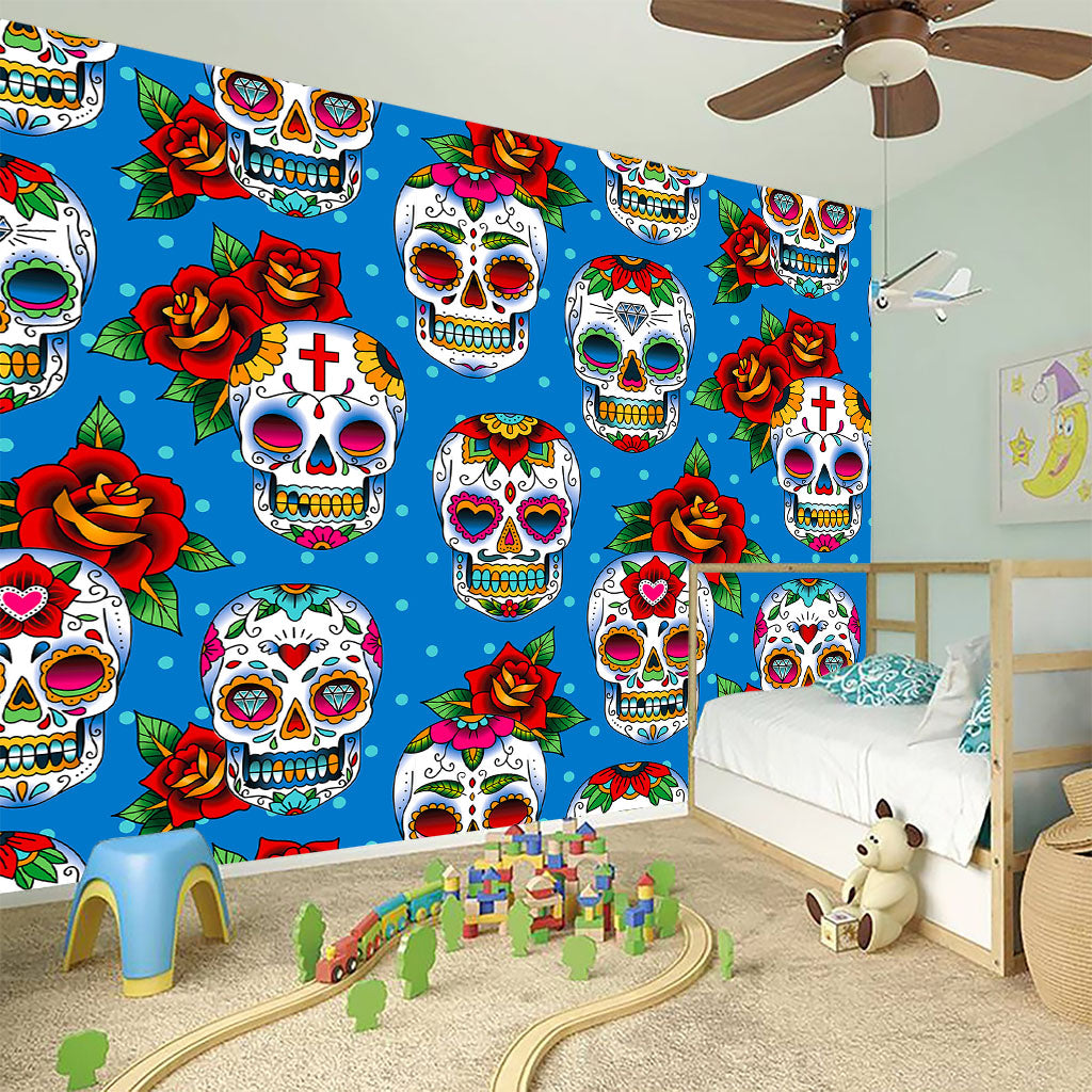 Rose Sugar Skull Pattern Print Wall Sticker