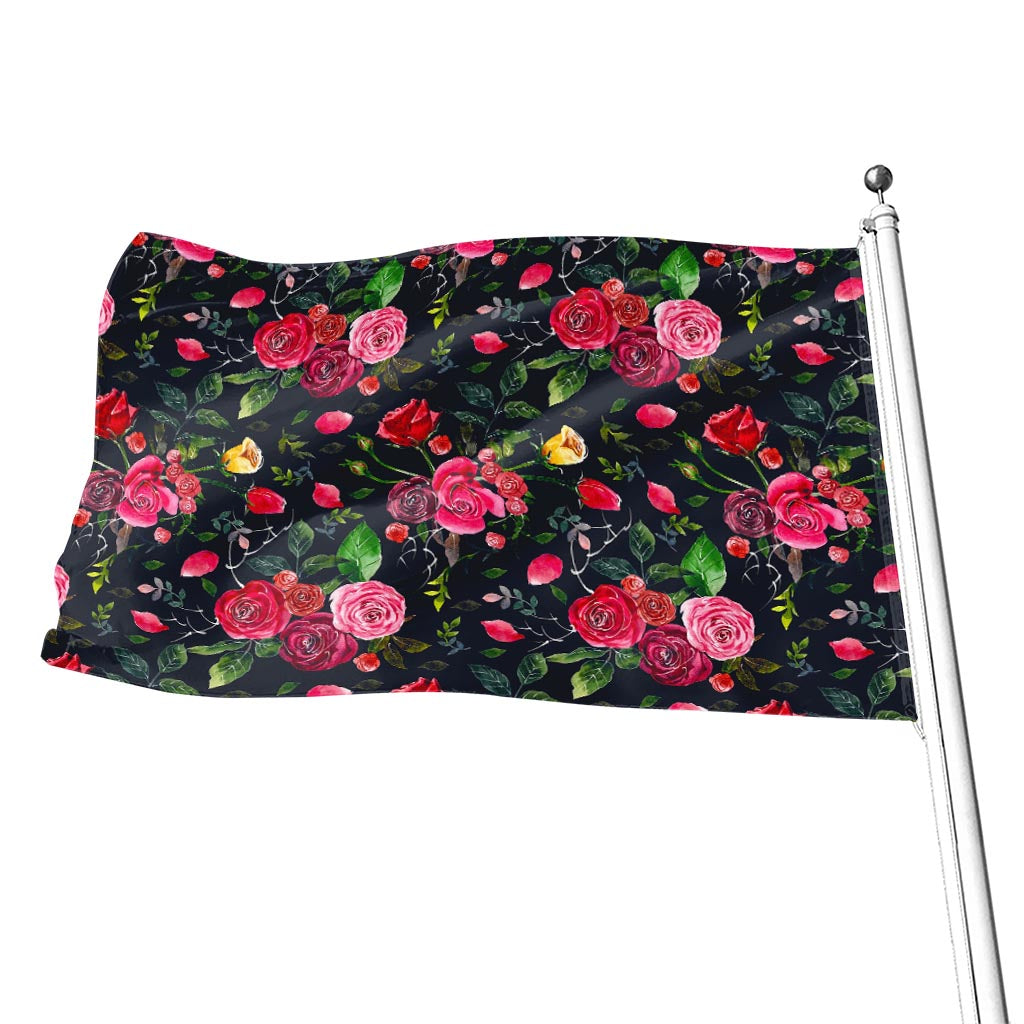 Roses Floral Flower Pattern Print Flag