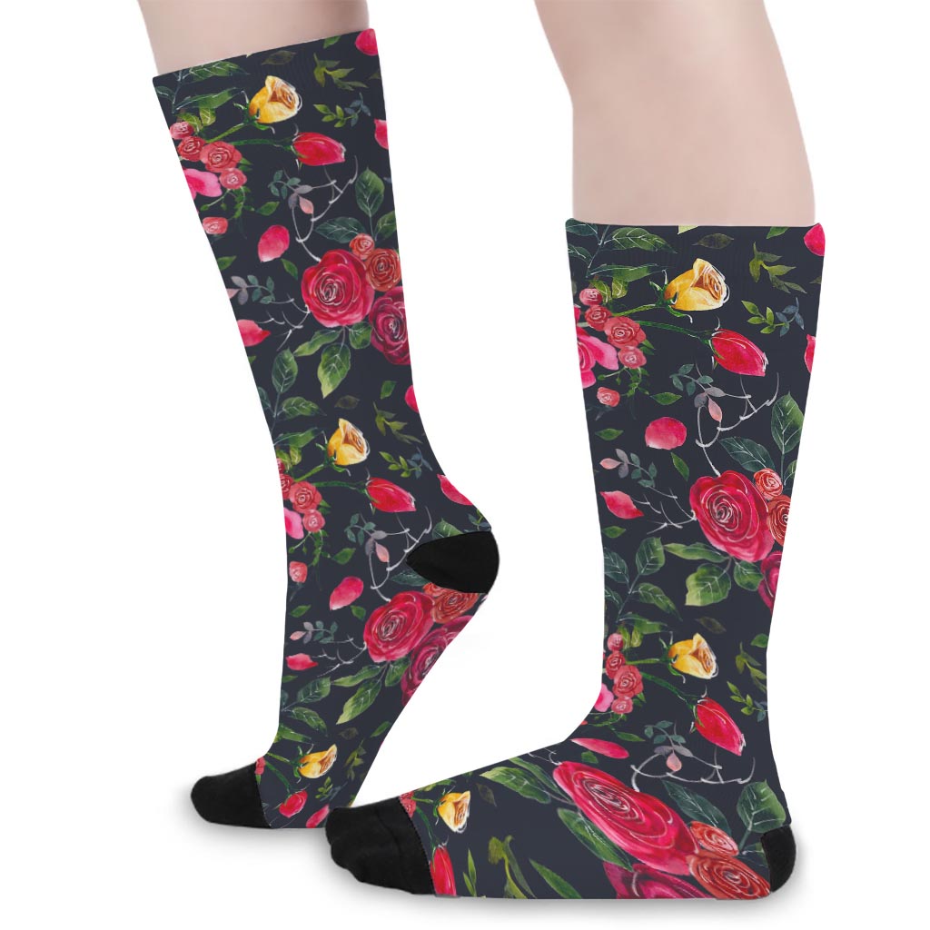 Roses Floral Flower Pattern Print Long Socks
