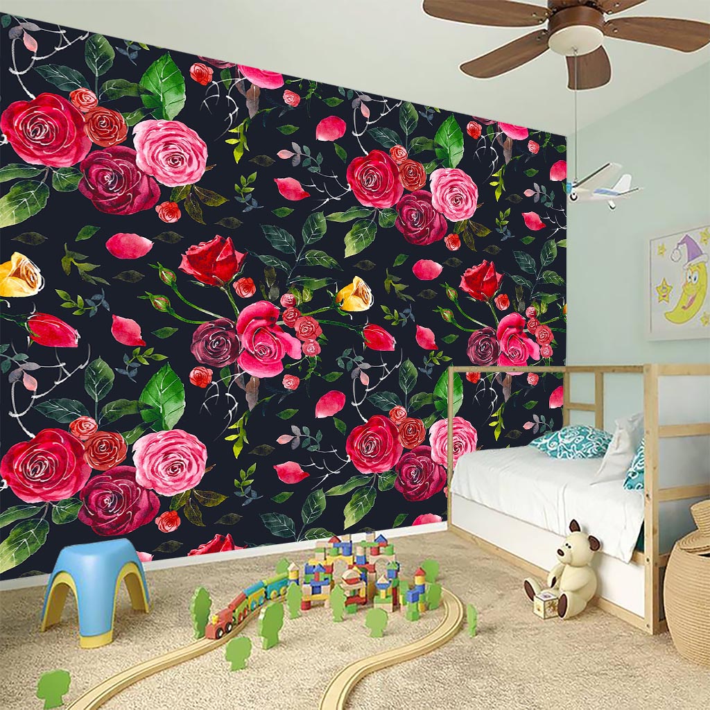 Roses Floral Flower Pattern Print Wall Sticker