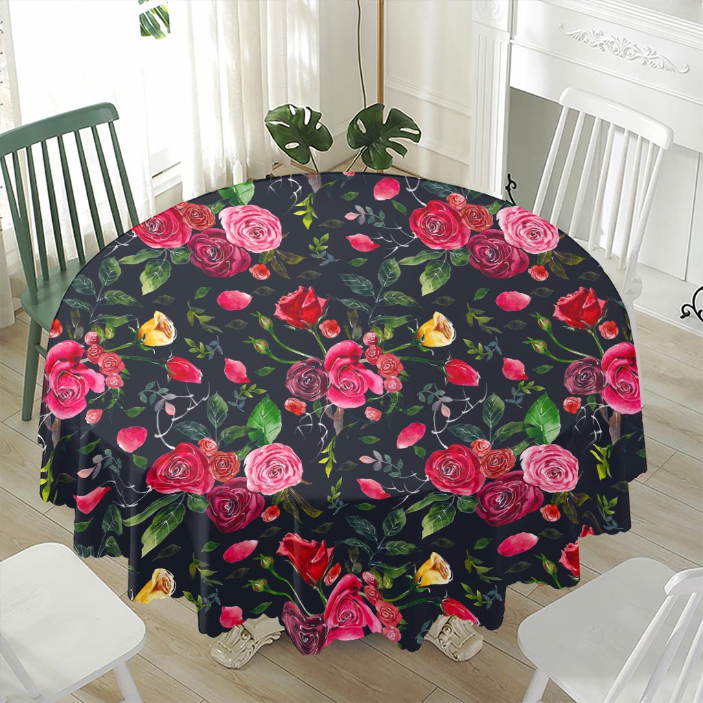 Roses Floral Flower Pattern Print Waterproof Round Tablecloth