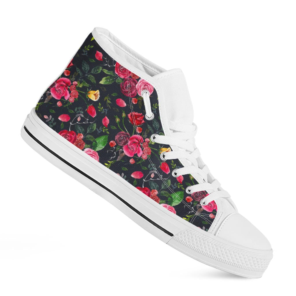 Roses Floral Flower Pattern Print White High Top Sneakers