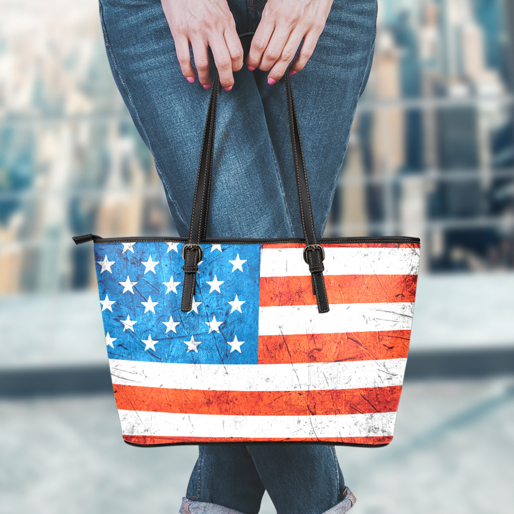 Rough USA Flag Print Leather Tote Bag