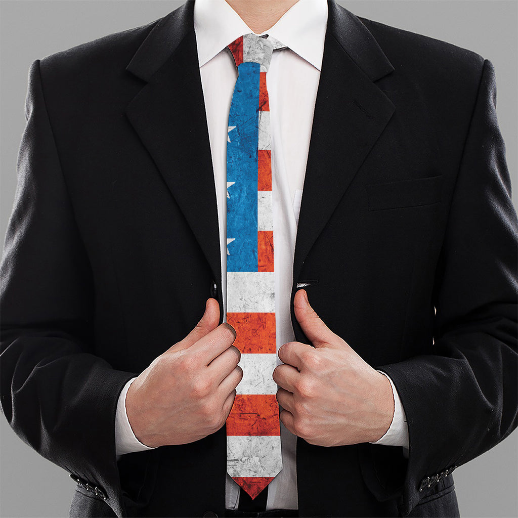 Rough USA Flag Print Necktie