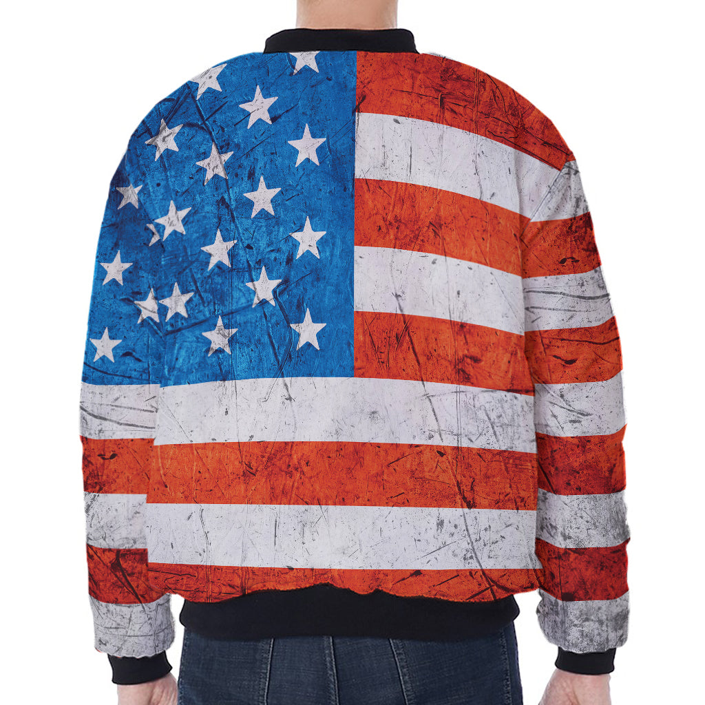 Rough USA Flag Print Zip Sleeve Bomber Jacket