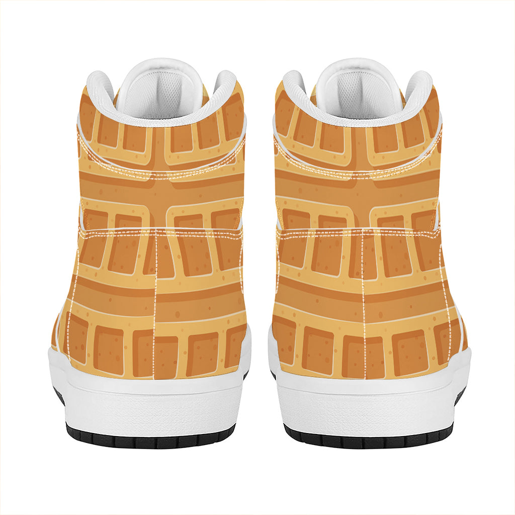 Round Waffle Print High Top Leather Sneakers