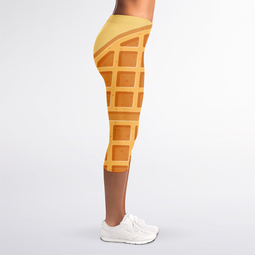 Round Waffle Print Women's Capri Leggings