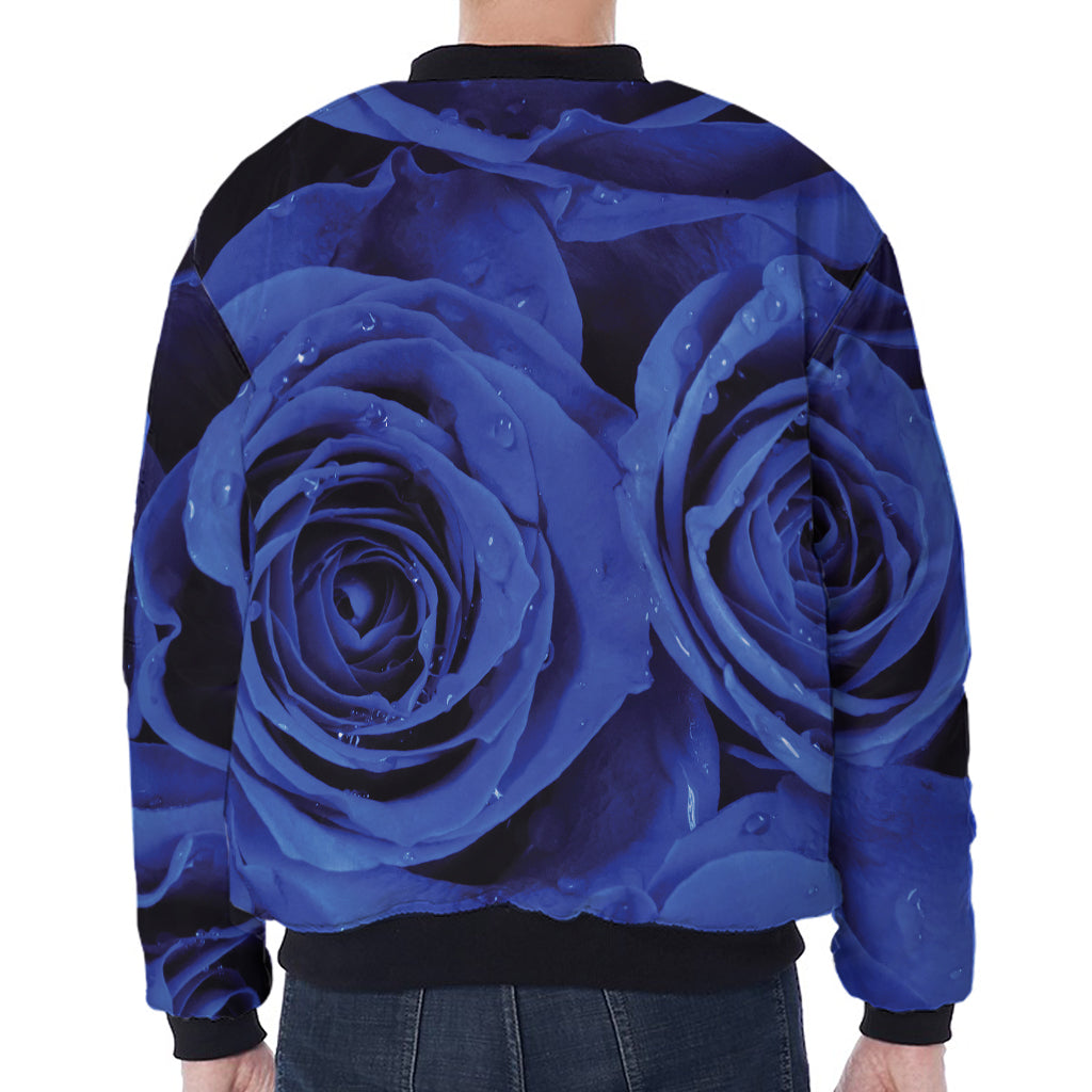 Royal Blue Rose Print Zip Sleeve Bomber Jacket