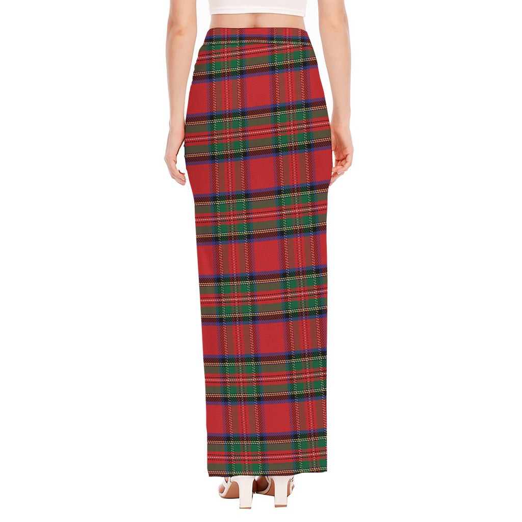 Royal Stewart Tartan Pattern Print High Slit Maxi Skirt