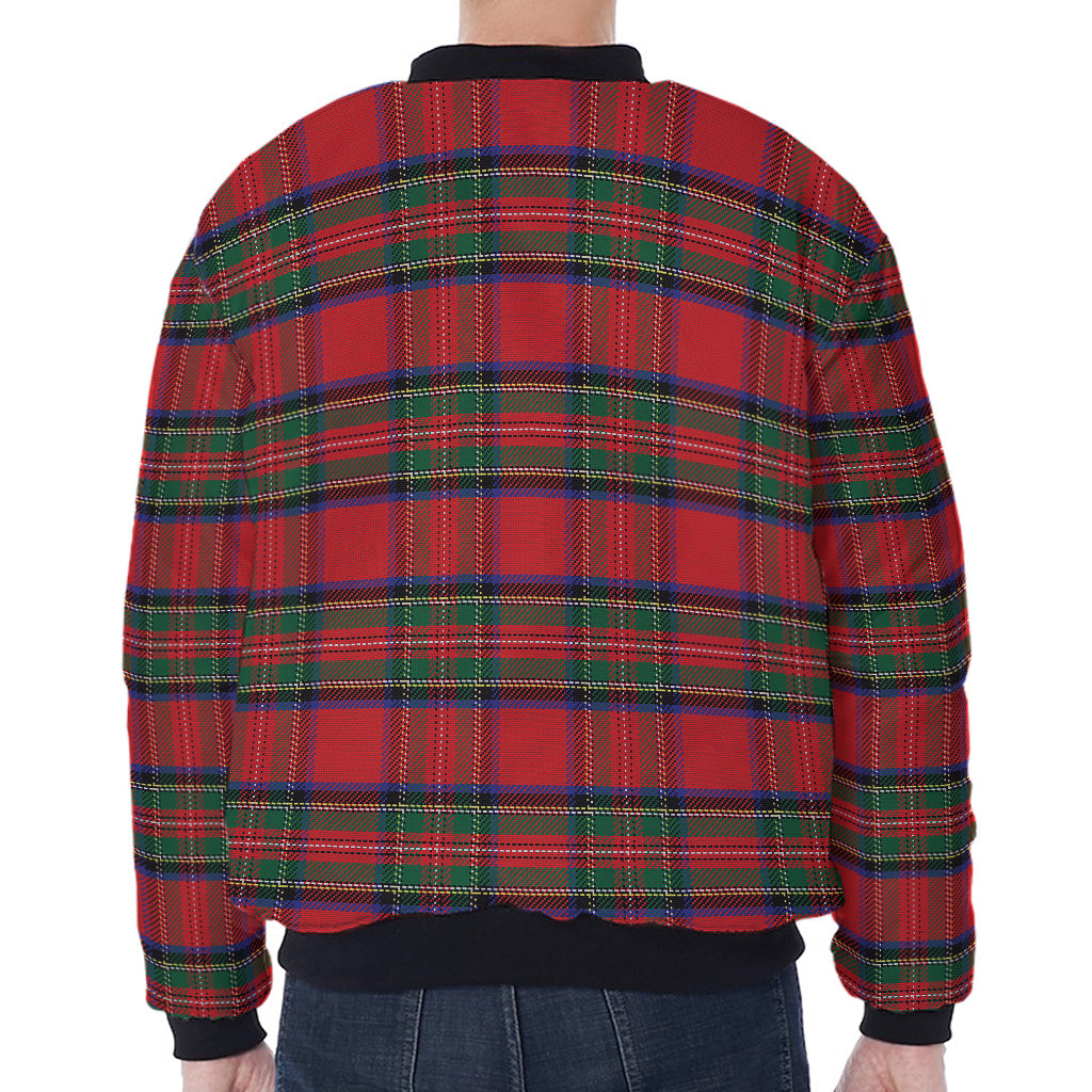 Royal Stewart Tartan Pattern Print Zip Sleeve Bomber Jacket
