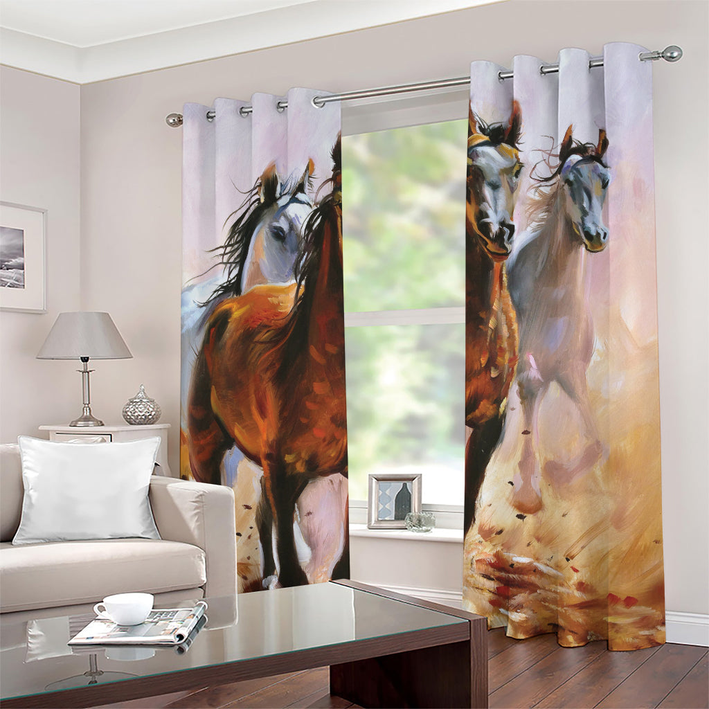 Running Horses Painting Print Grommet Curtains