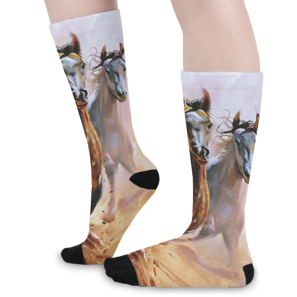 Running Horses Painting Print Long Socks