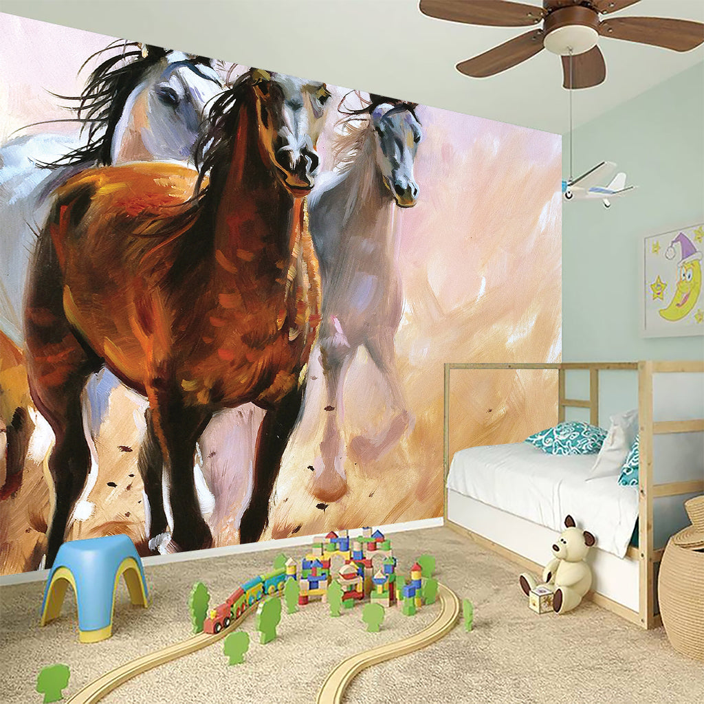 Running Horses Painting Print Wall Sticker