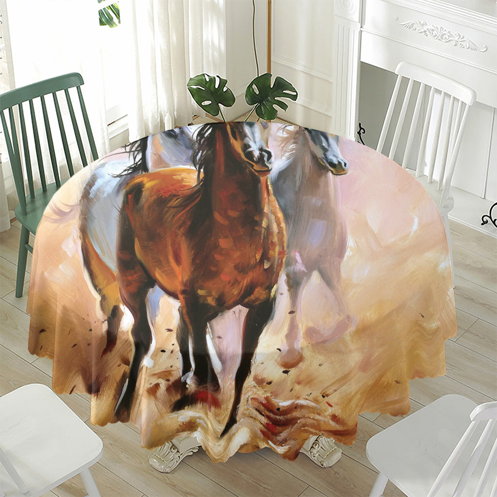 Running Horses Painting Print Waterproof Round Tablecloth