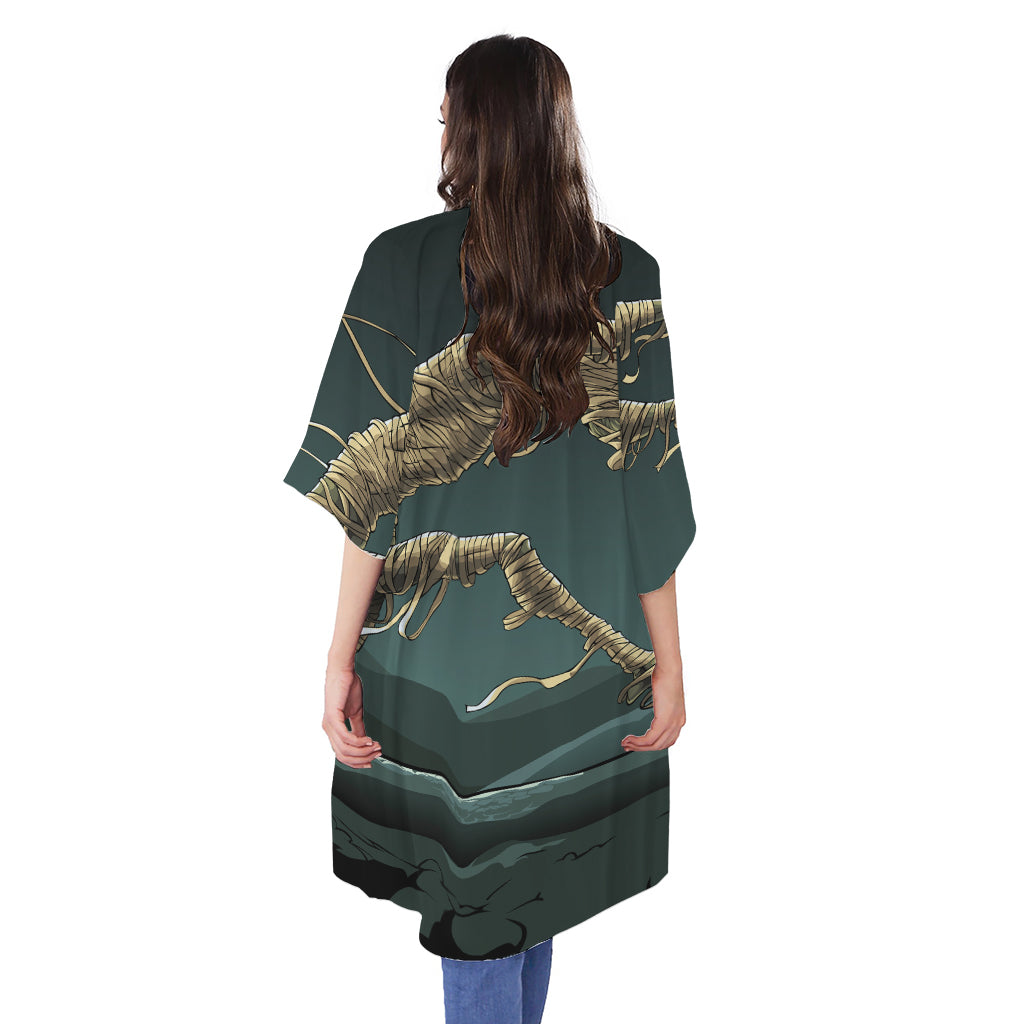 Running Mummy Print Open Front Beach Cover Up