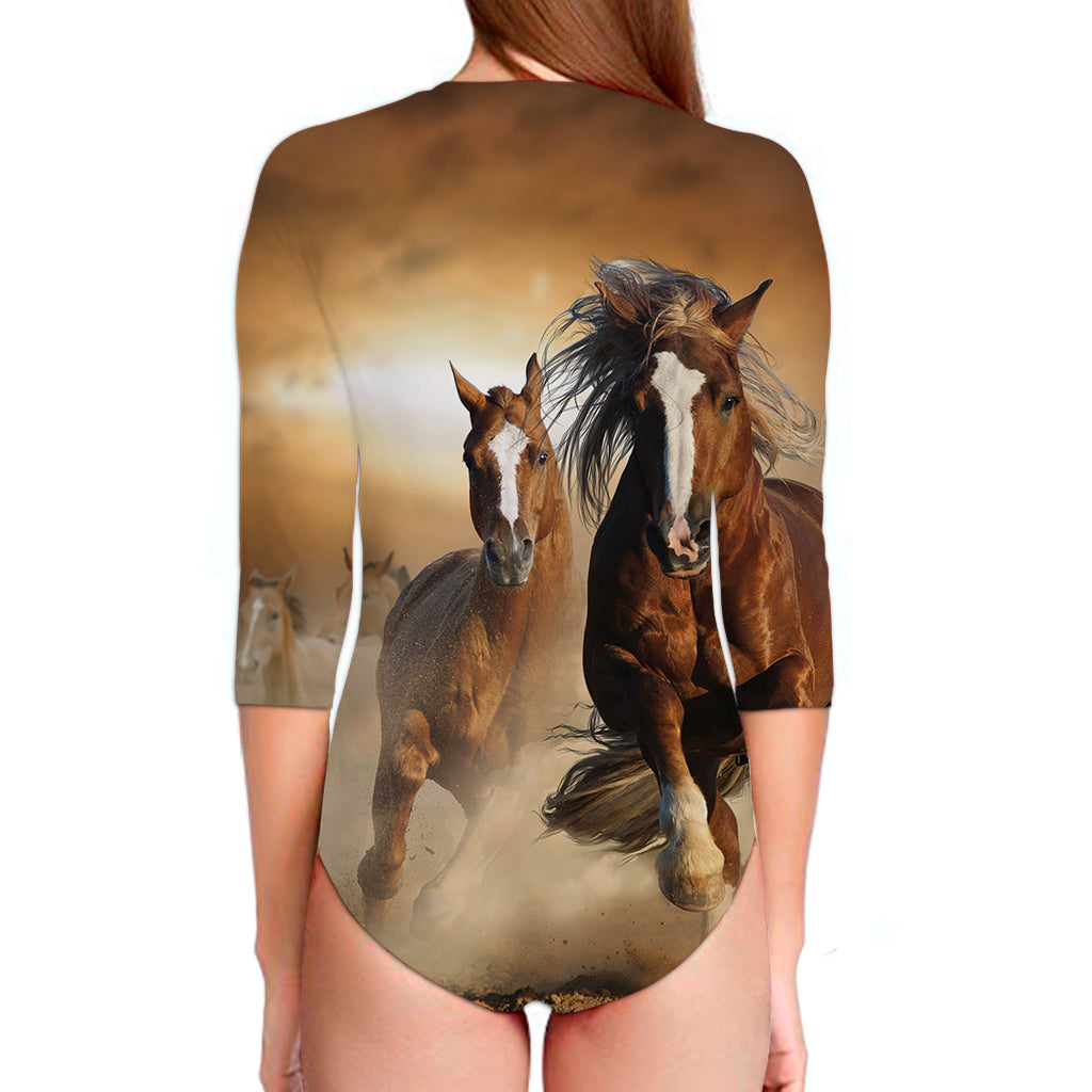 Running Wild Horses Print Long Sleeve Swimsuit