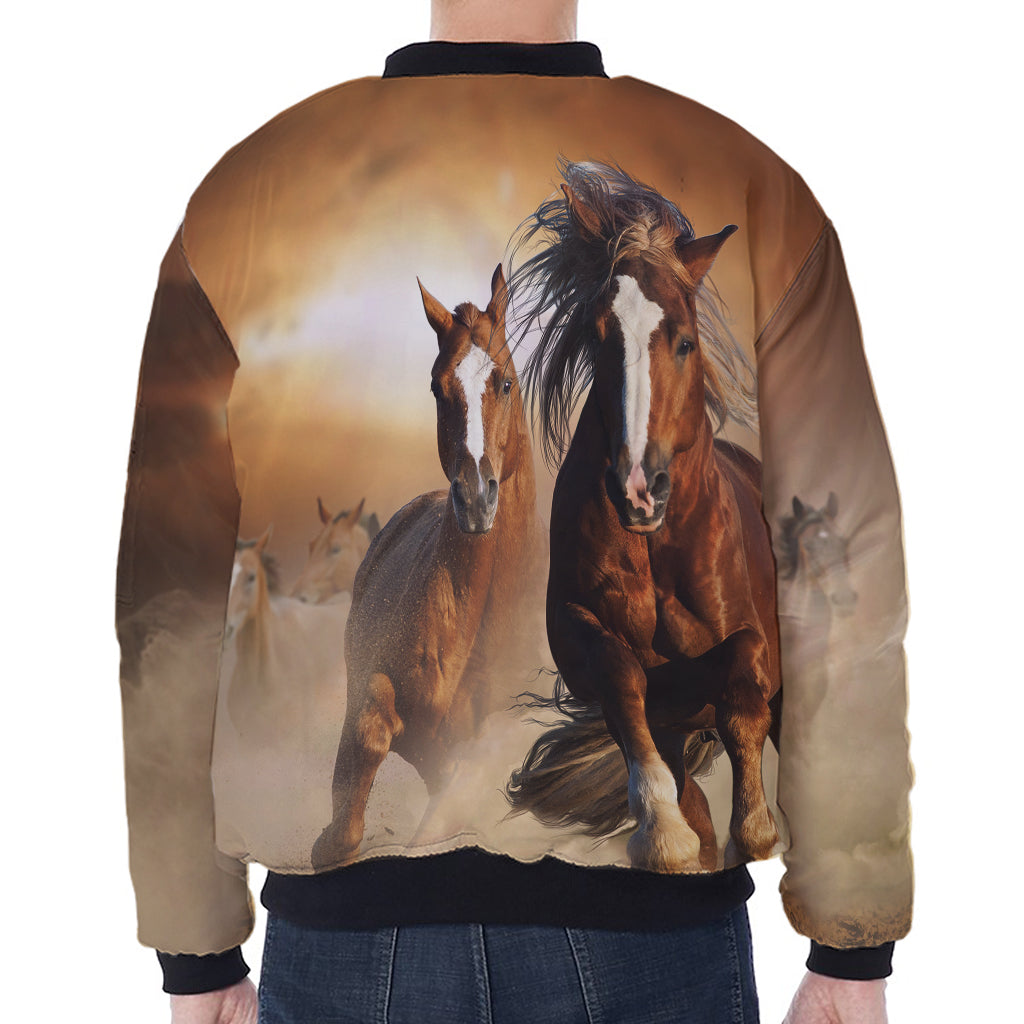 Running Wild Horses Print Zip Sleeve Bomber Jacket