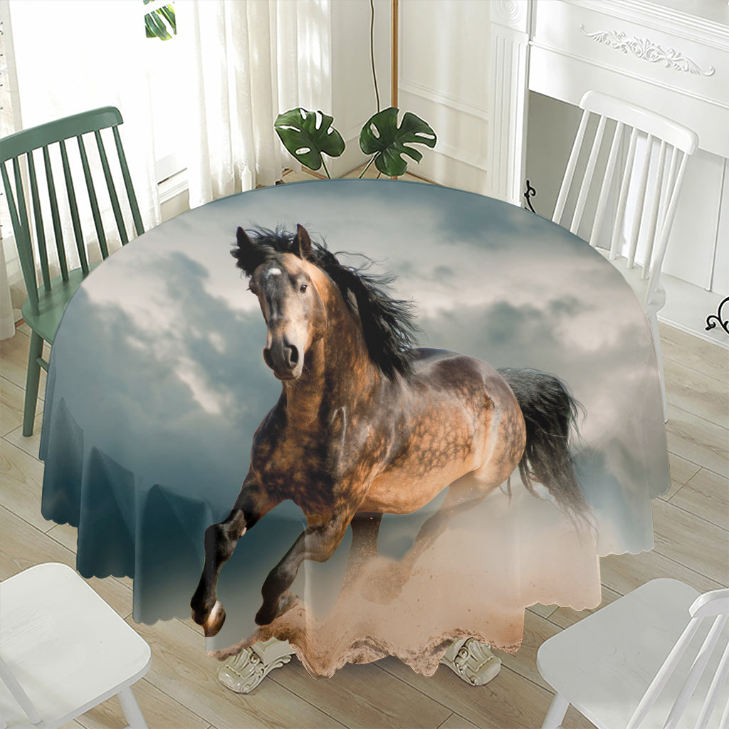 Running Wild Stallion Horse Print Waterproof Round Tablecloth