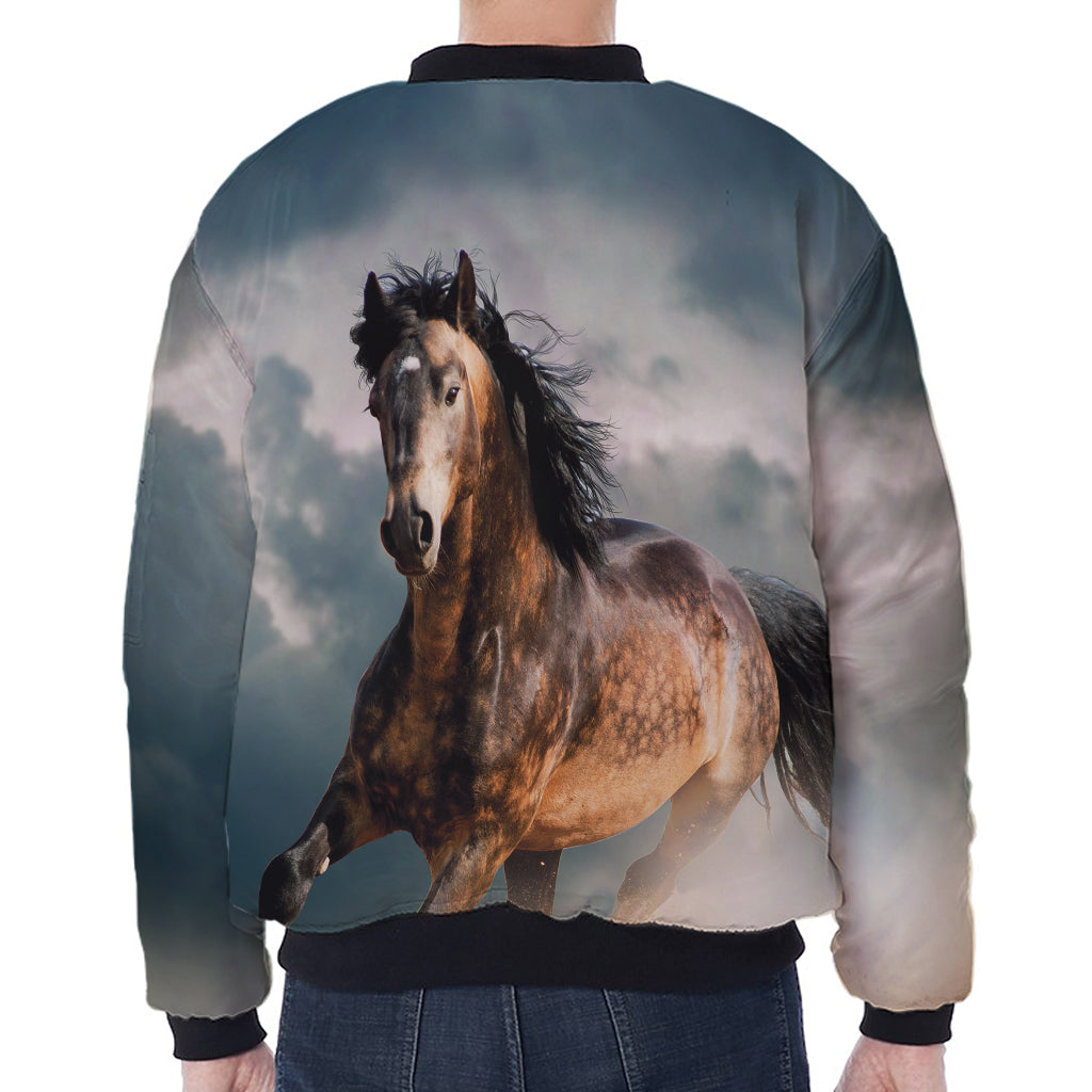 Running Wild Stallion Horse Print Zip Sleeve Bomber Jacket