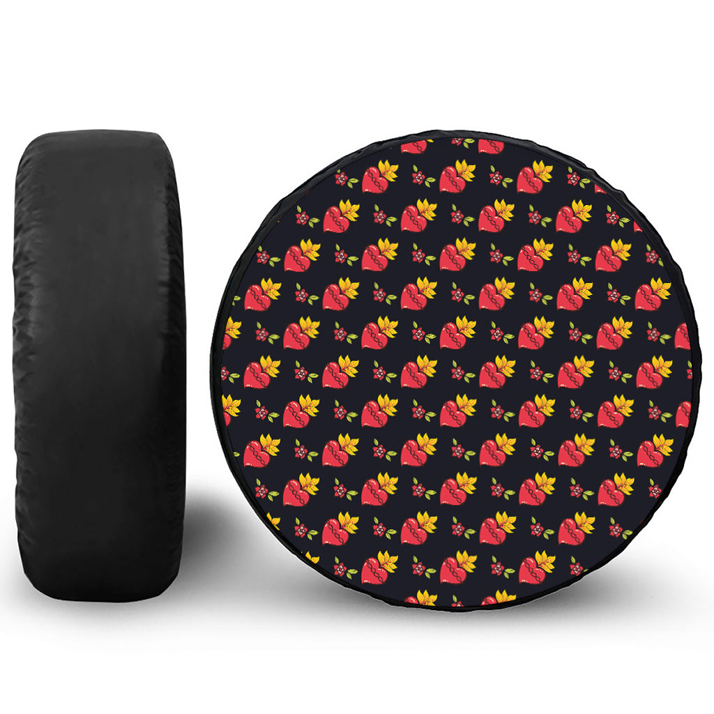 Sacred Heart Pattern Print Leather Spare Tire Cover