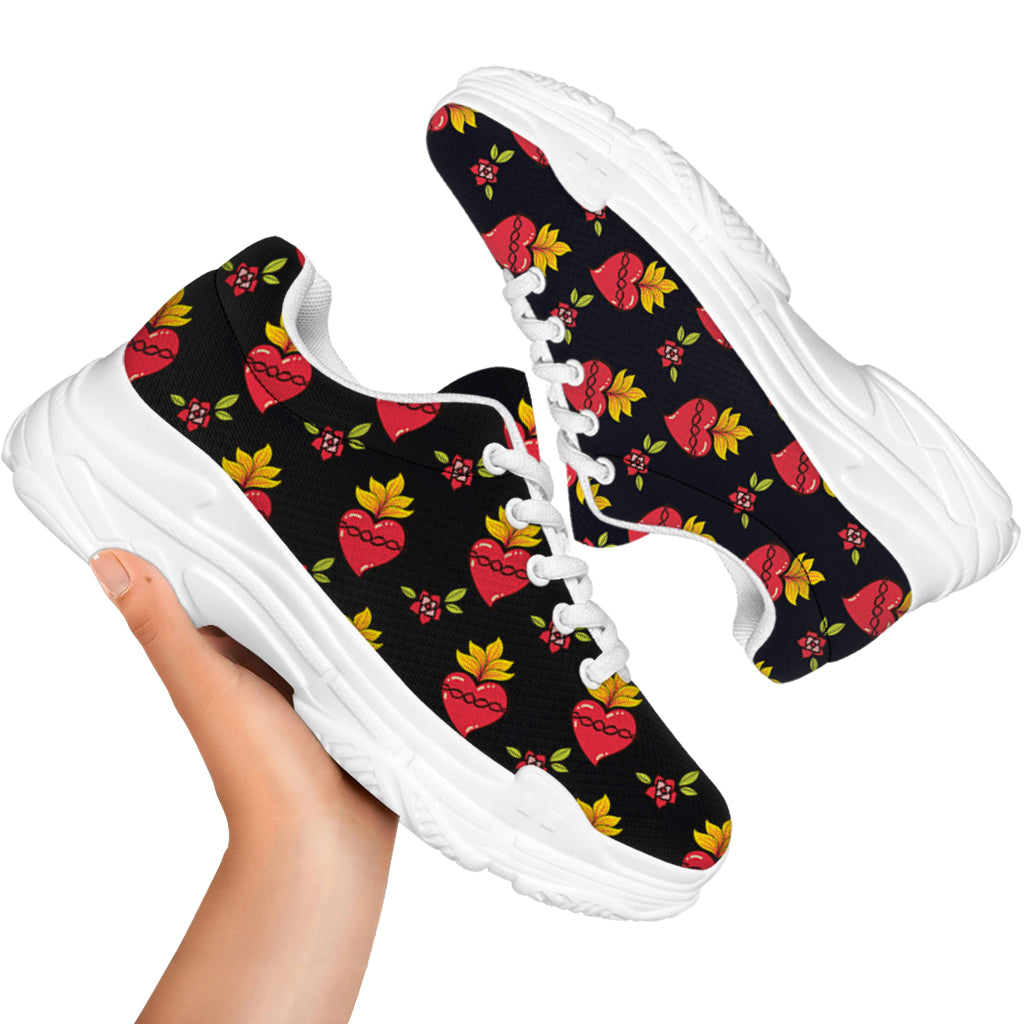 Sacred Heart Pattern Print White Chunky Shoes