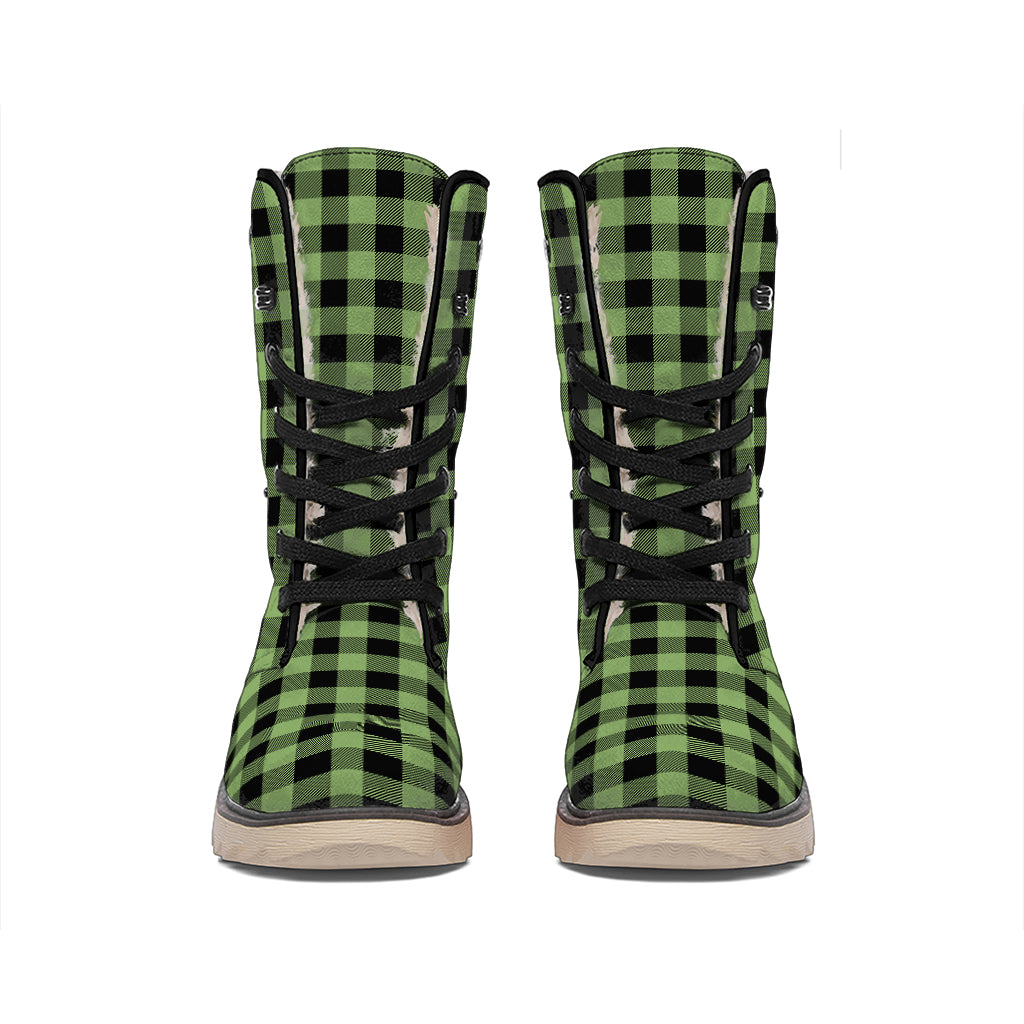 Sage Green Buffalo Check Pattern Print Winter Boots