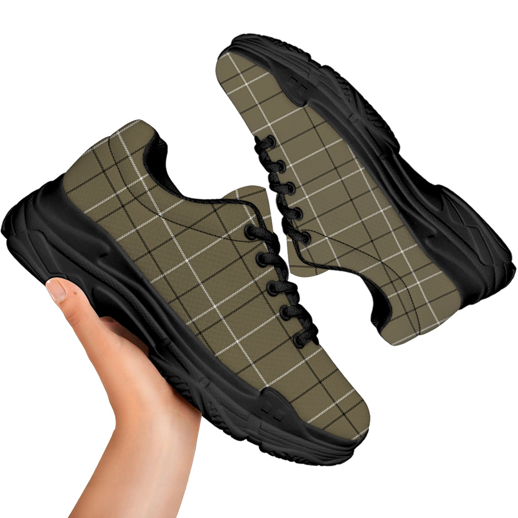 Sage Green Tattersall Pattern Print Black Chunky Shoes