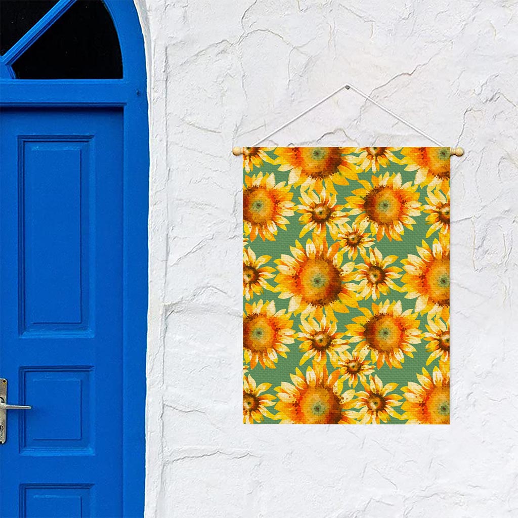 Sage Watercolor Sunflower Pattern Print Garden Flag