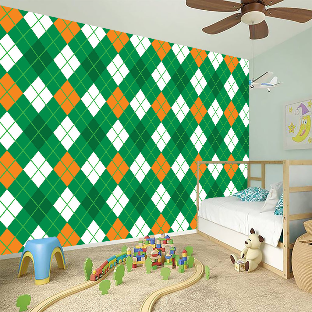 Saint Patrick's Day Argyle Pattern Print Wall Sticker