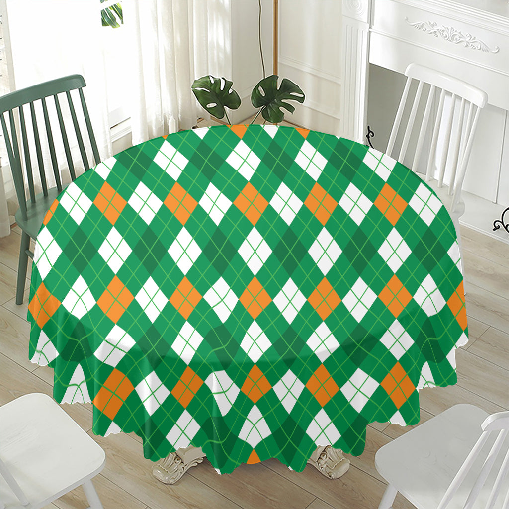 Saint Patrick's Day Argyle Pattern Print Waterproof Round Tablecloth