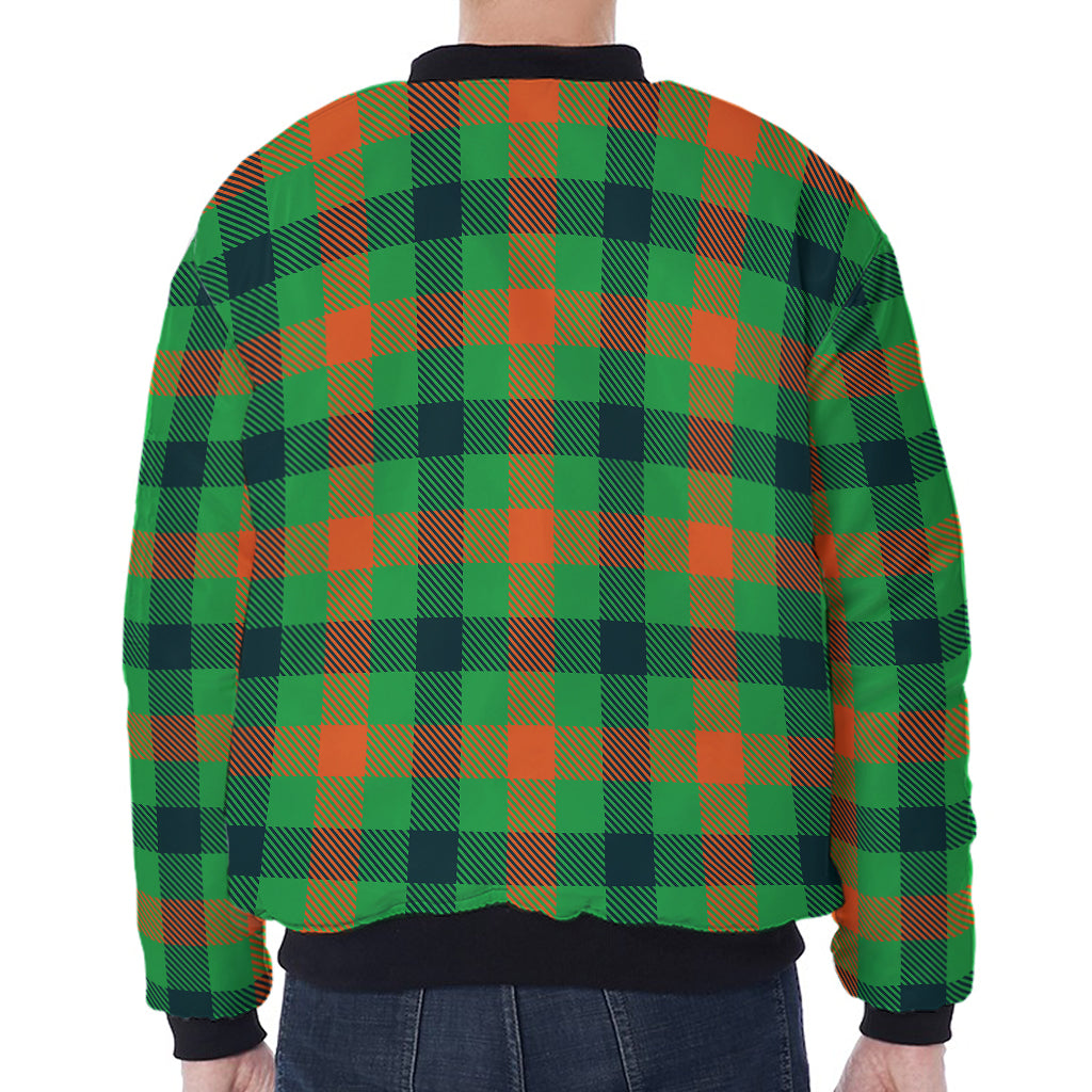 Saint Patrick's Day Buffalo Plaid Print Zip Sleeve Bomber Jacket