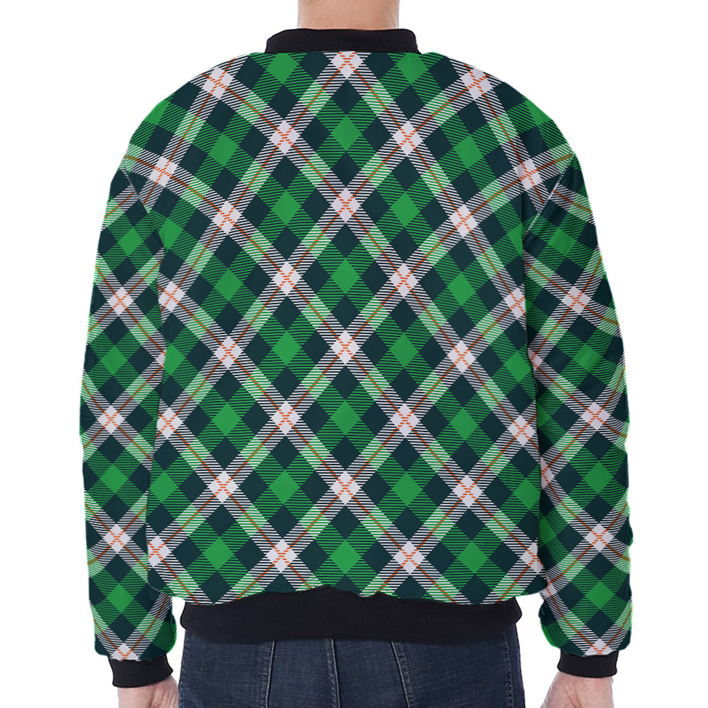 Saint Patrick's Day Irish Tartan Print Zip Sleeve Bomber Jacket