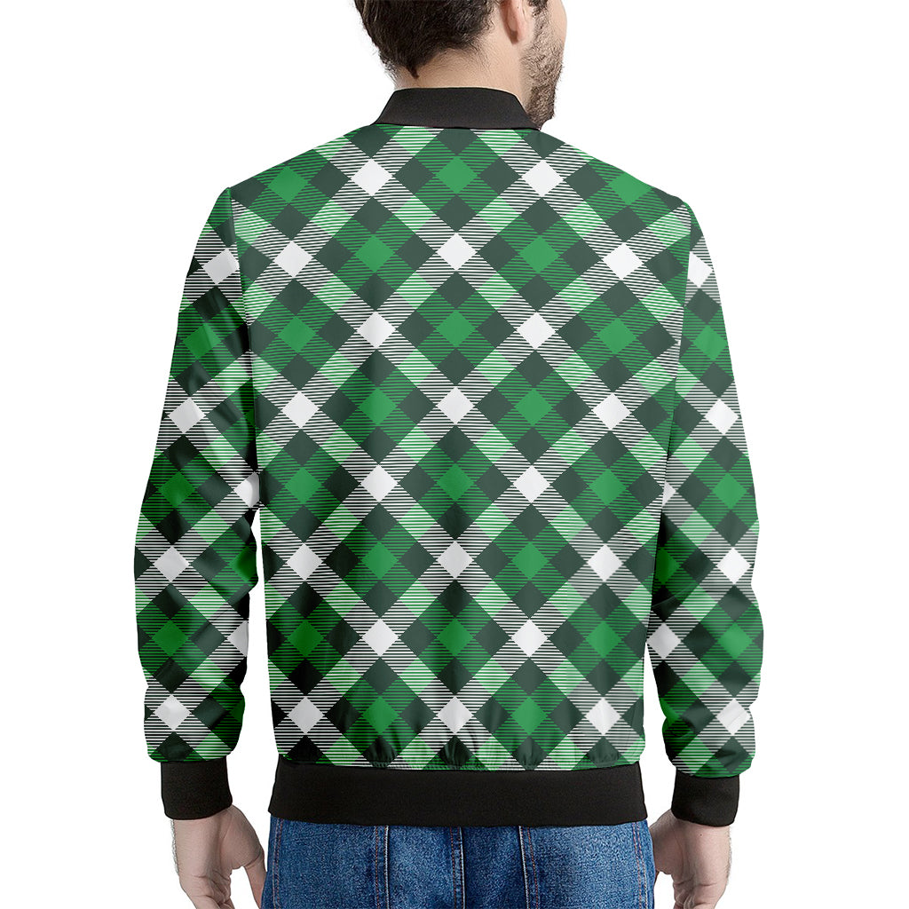 Saint Patrick's Day Plaid Pattern Print Men's Bomber Jacket