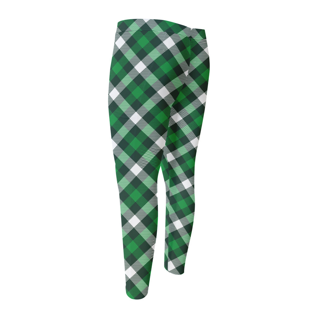 Saint Patrick's Day Plaid Pattern Print Men's Compression Pants