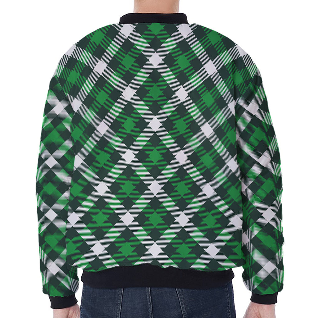 Saint Patrick's Day Plaid Pattern Print Zip Sleeve Bomber Jacket