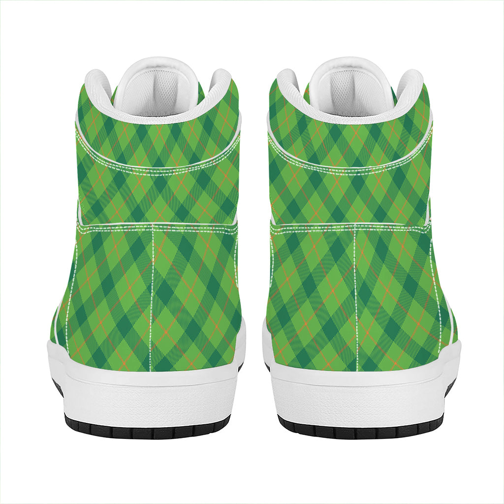 Saint Patrick's Day Scottish Plaid Print High Top Leather Sneakers