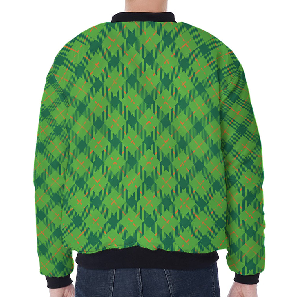 Saint Patrick's Day Scottish Plaid Print Zip Sleeve Bomber Jacket